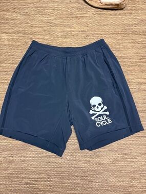 lululemon athletica Navy Men’s Athletic Shorts with White Skull Logo
